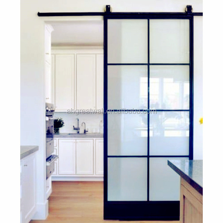 5 mm Tempered Glass Clear Glass Barn Door Galvanized Steel Barn Door