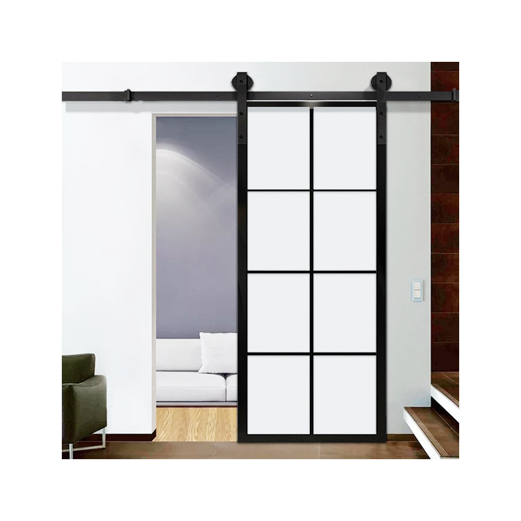 Glass Black Steel Frame Interior Barn Door Soundproof Sliding Doors