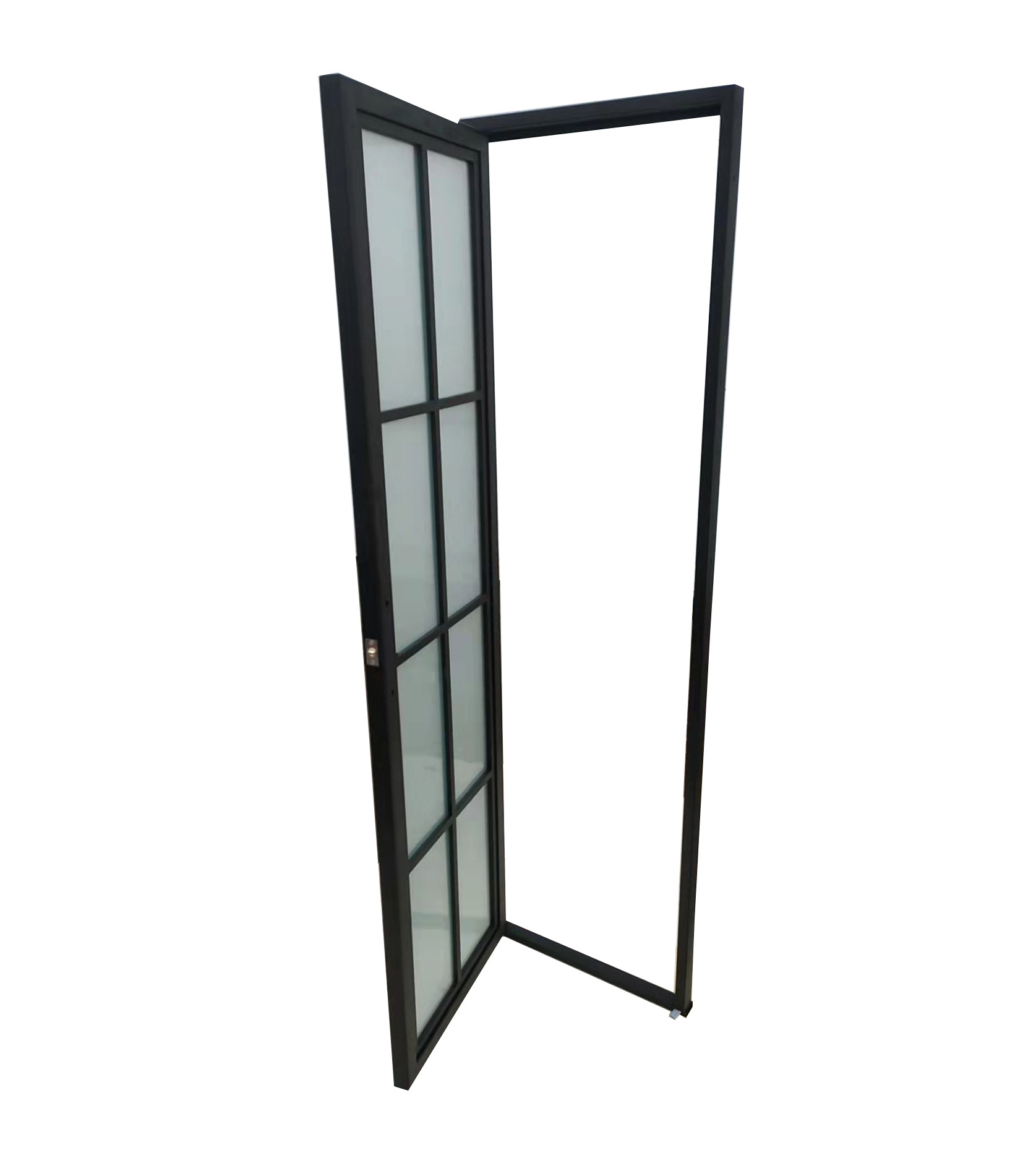 Tempered Glass French Steel Iron Glass Swing Door With Lock Set