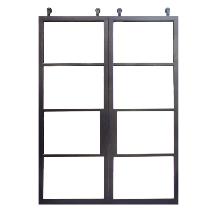 Glass Black Steel Frame Interior Barn Door Soundproof Sliding Doors