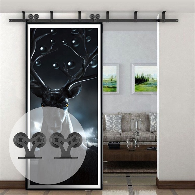 Frosted Glass Interior Door With Black Steel Frame Steel sliding barn door with hardware