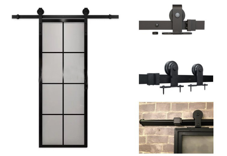 High Quality Safety Sliding Tempered Glass Barn Door with Hardware Track