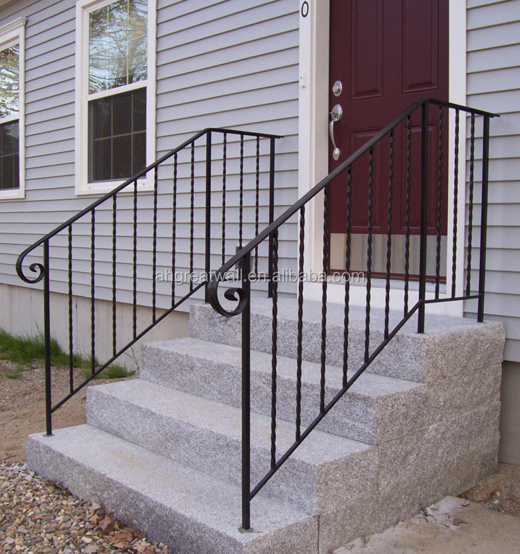 Customized Steel Stair Railing Handrails for Outdoor Steps Black Metal Stair Railing