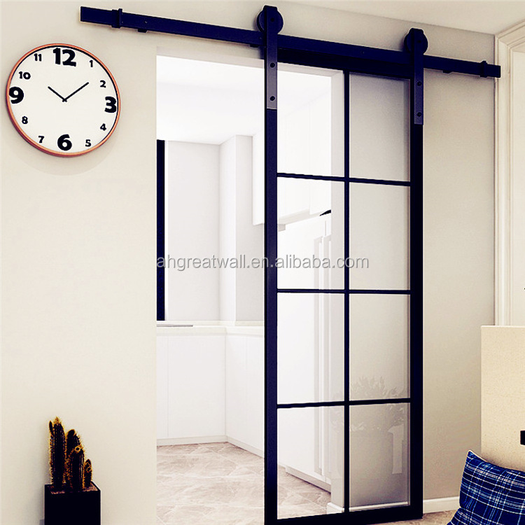 5 mm Tempered Glass Clear Glass Barn Door Galvanized Steel Barn Door