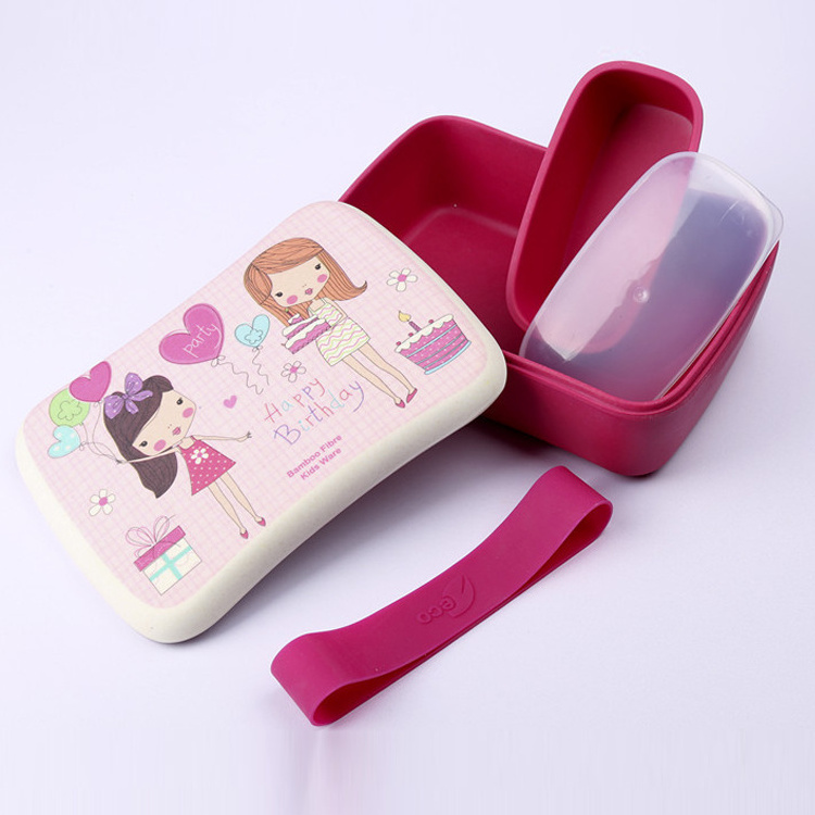 2021 greensun Biodegradable bamboo fiber kids bento lunch box with lovely pattern