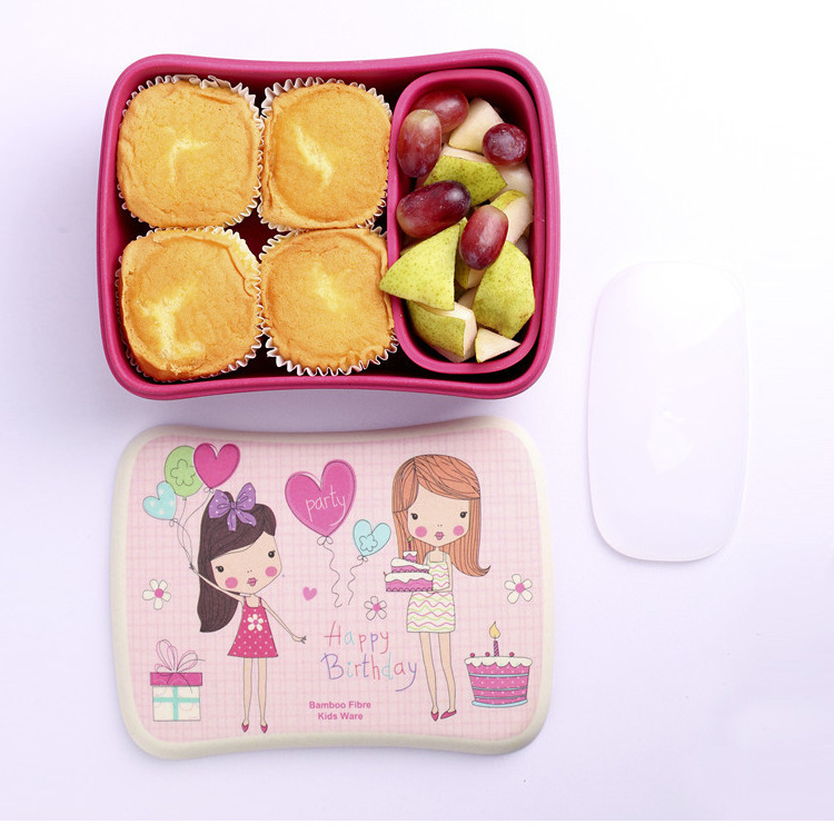 2021 greensun Biodegradable bamboo fiber kids bento lunch box with lovely pattern