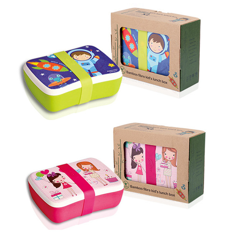 2021 greensun Biodegradable bamboo fiber kids bento lunch box with lovely pattern