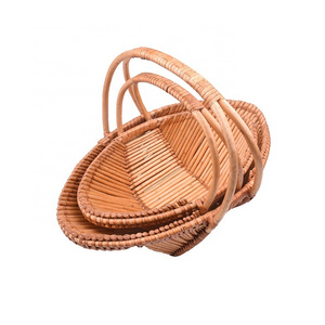 2020 handmade wicker woven storage basket with handle/ Custom Size high quality  wicker picnic basket set