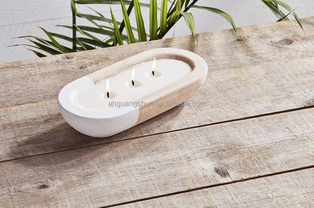 Rustic 100% Natural Long Eco-Friendly Wooden Rectangular High-Quality Handmade Home Decor Wax Filling Dough Bowl Candle Holder