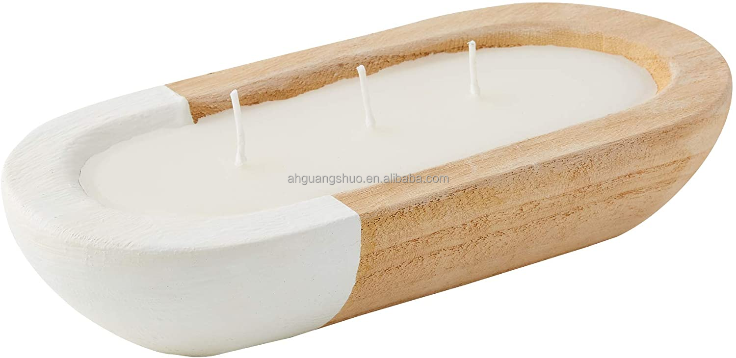 Rustic 100% Natural Long Eco-Friendly Wooden Rectangular High-Quality Handmade Home Decor Wax Filling Dough Bowl Candle Holder