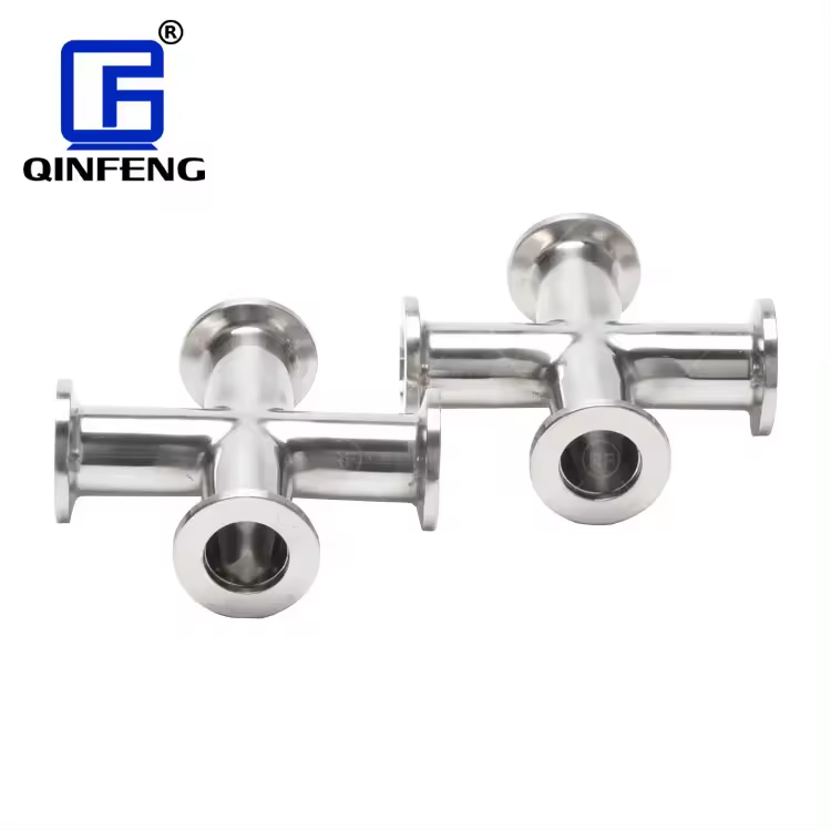 Sanitary Stainless Steel Vacuum Four Way Cross KF 4 Way Pipe Fitting For Chemical Machinery Equipment