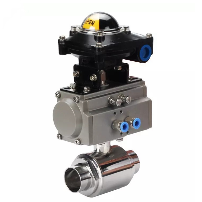 Sanitary 2 Way 1000 WOG SS304 Stainless Steel Air Control Ball Valve Pneumatic Actuated Ball Valve With Limit Switch