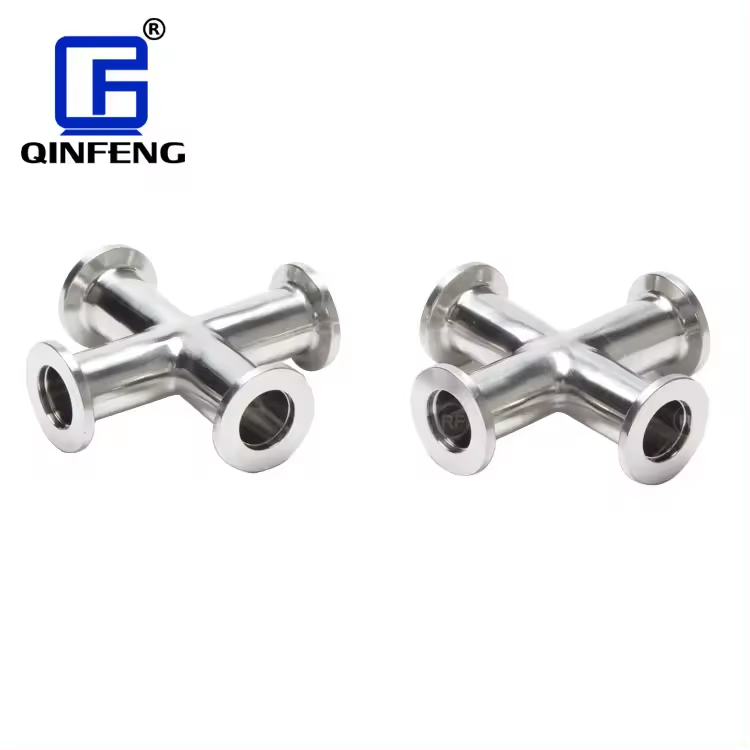 Sanitary Stainless Steel Vacuum Four Way Cross KF 4 Way Pipe Fitting For Chemical Machinery Equipment