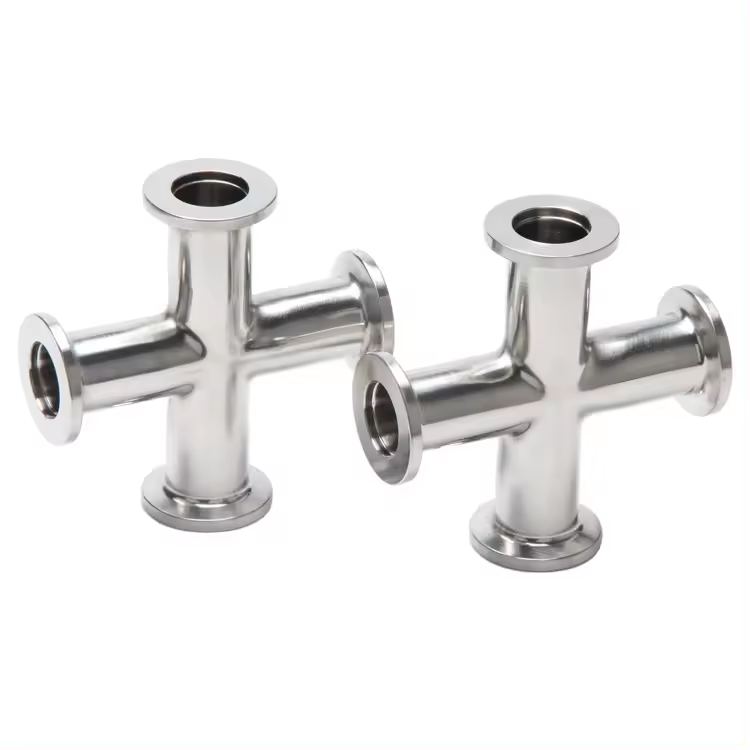 Sanitary Stainless Steel Vacuum Four Way Cross KF 4 Way Pipe Fitting For Chemical Machinery Equipment