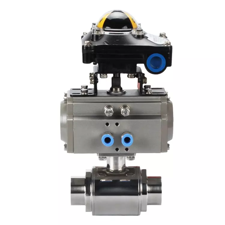 Sanitary 2 Way 1000 WOG SS304 Stainless Steel Air Control Ball Valve Pneumatic Actuated Ball Valve With Limit Switch