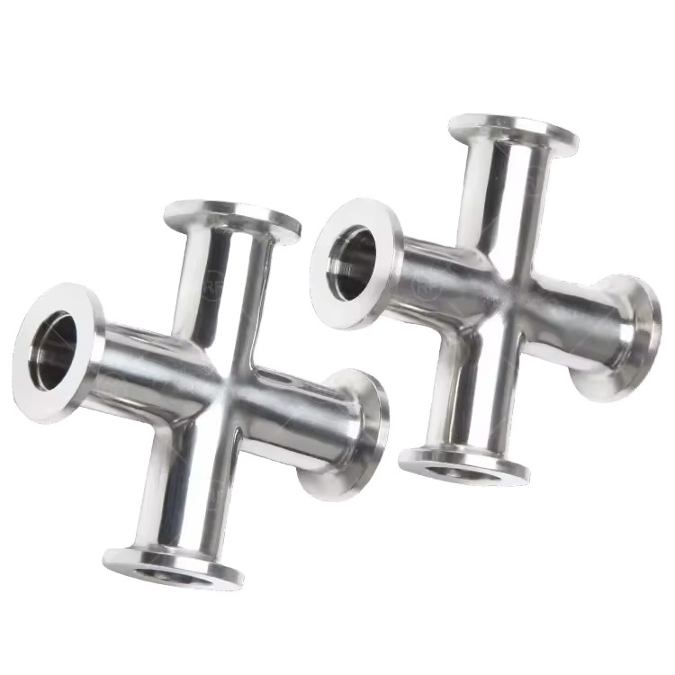 Sanitary Stainless Steel Vacuum Four Way Cross KF 4 Way Pipe Fitting For Chemical Machinery Equipment