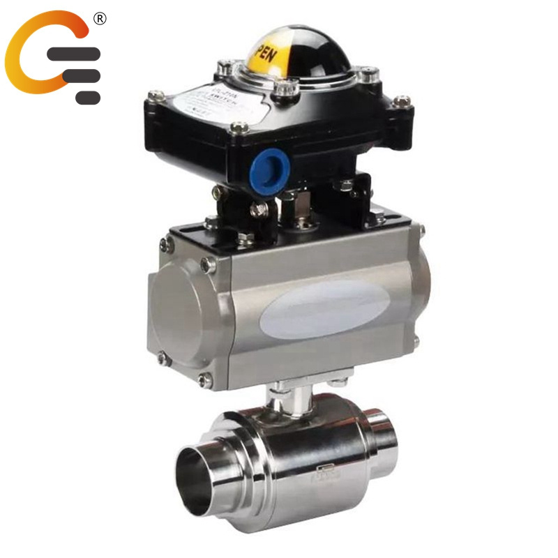 Sanitary 2 Way 1000 WOG SS304 Stainless Steel Air Control Ball Valve Pneumatic Actuated Ball Valve With Limit Switch