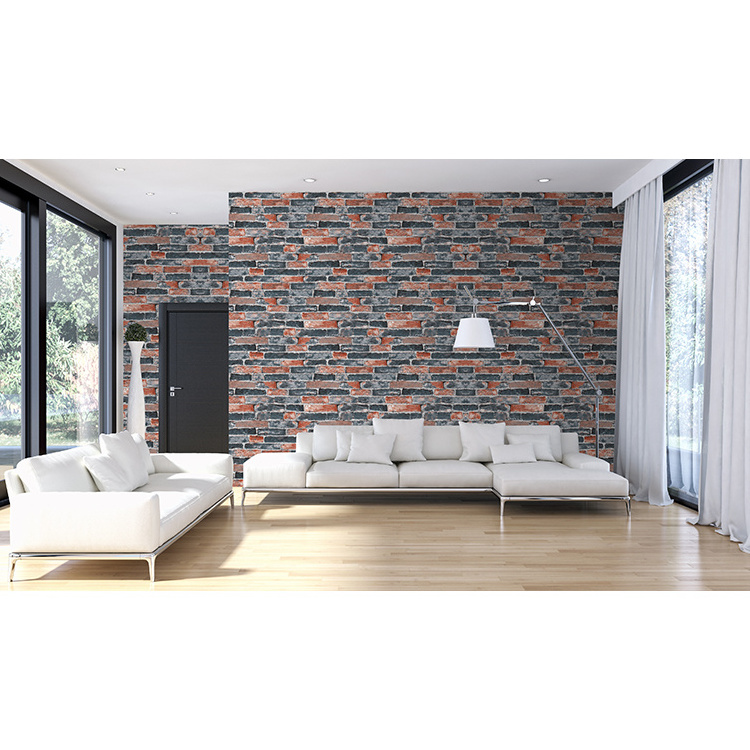 Factory price new  3d PVC vinyl washable brick design wall paper  for bathroom walls  removable wallpaper for  home decoration