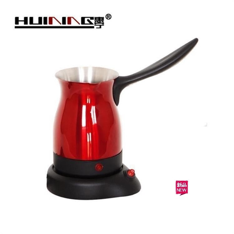 Portable Electric Stainless Steel with Red Color Coating Coffee Maker Milk Warmer Tea Pot on detached Base