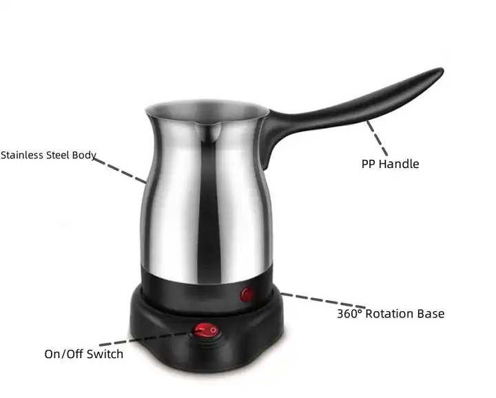 Portable Electric Stainless Steel with Red Color Coating Coffee Maker Milk Warmer Tea Pot on detached Base