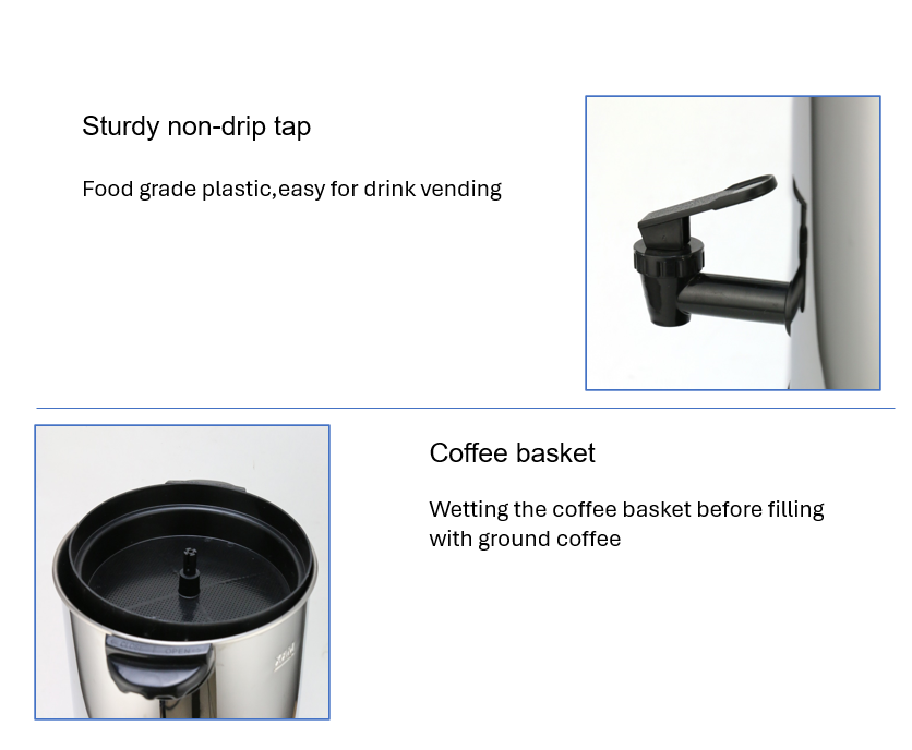 40 Cups Stainless Steel Coffee Maker Commercial Electric Coffee Percolator Hot Water Boiler