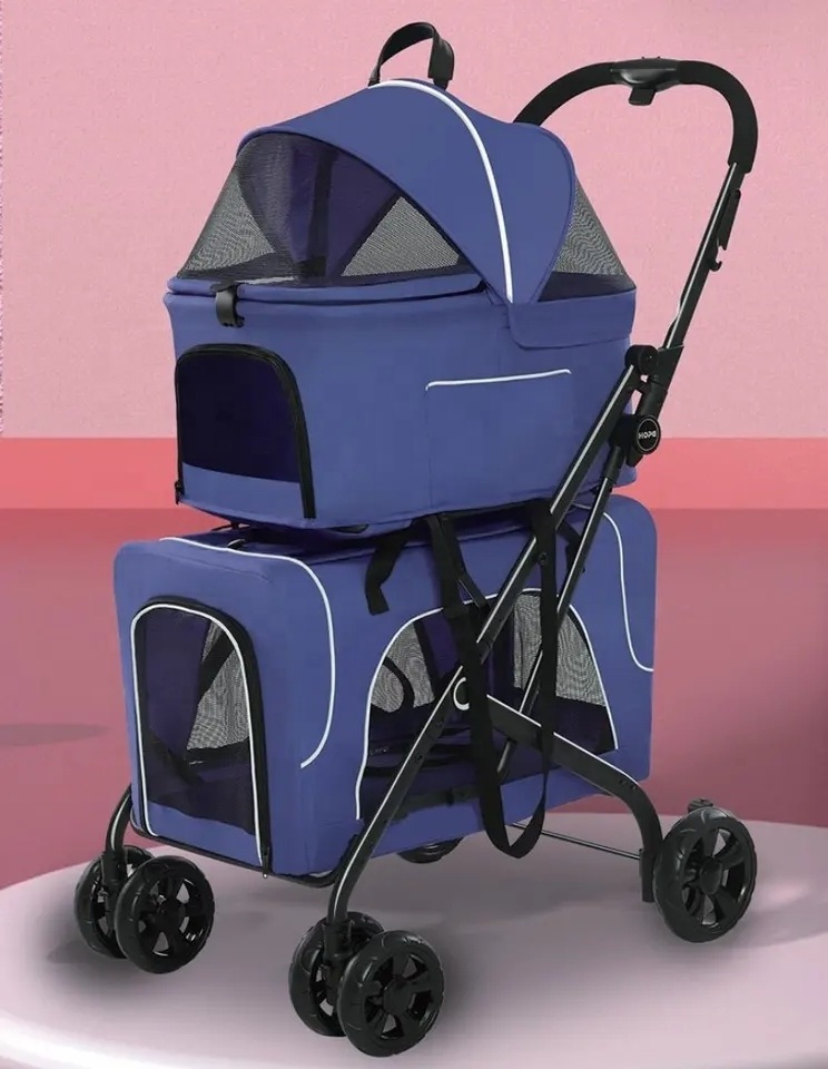 2023 hot sale twins pet trolley carrier with wheels big dog pet stroller for park