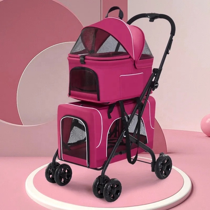 Oxford 4 wheel  Detachable Multifunction dog  cart  Two Carriers  pet trolley  dog double pet stroller