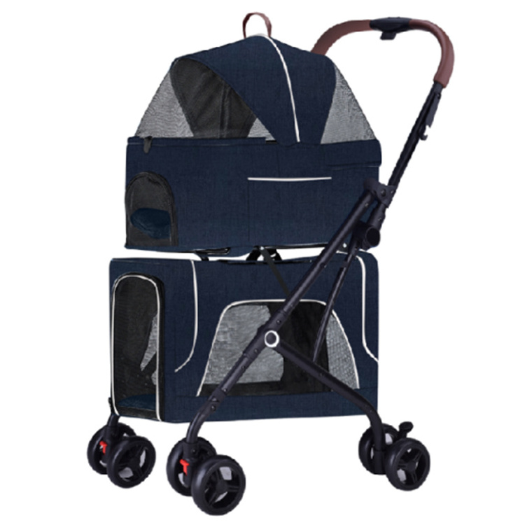 Oxford 4 wheel  Detachable Multifunction dog  cart  Two Carriers  pet trolley  dog double pet stroller