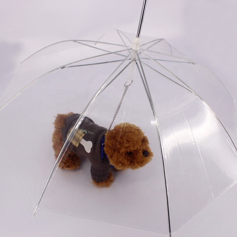 Transparent clear waterproof pet rain gear dog cat umbrella leash pet outdoor travel Transparent Pet Umbrella With Leash