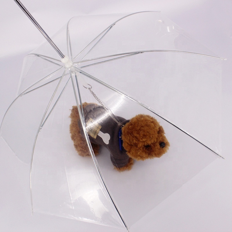 Hot Sale Outdoor Small Clear Transparent Rainproof Pet Umbrella Leash Summer Folding Dog Pet Umbrella