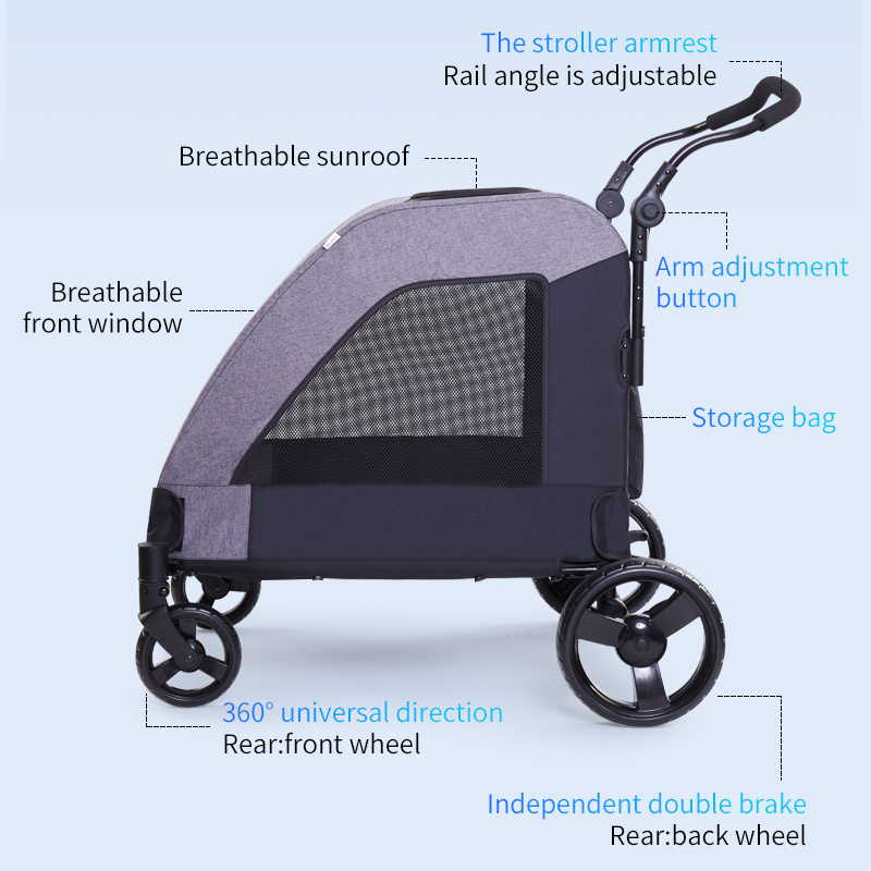 Customization for Pet Carrier Stroller Folding Double Stroller Pull Cart 4-wheels Dog and Cat Transporter Bags for Travel