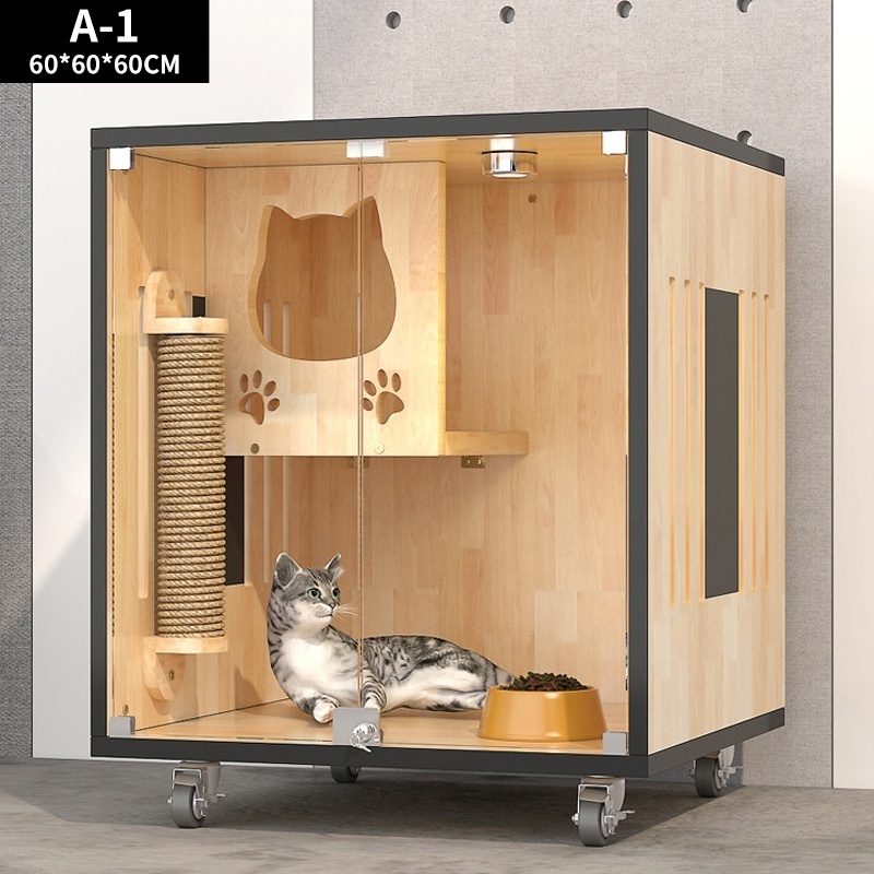 Solid Wood Household Cattery Pet Showcase Cat Litter Pet Breeding House Cat Villa