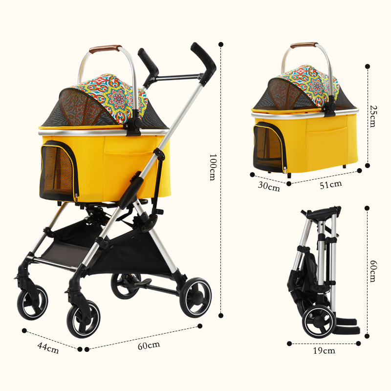 Manufactory Direct Luxury Aluminium Pet Stroller Dog Small Dogs ibiyaya Pet Stroller with Storage Basket