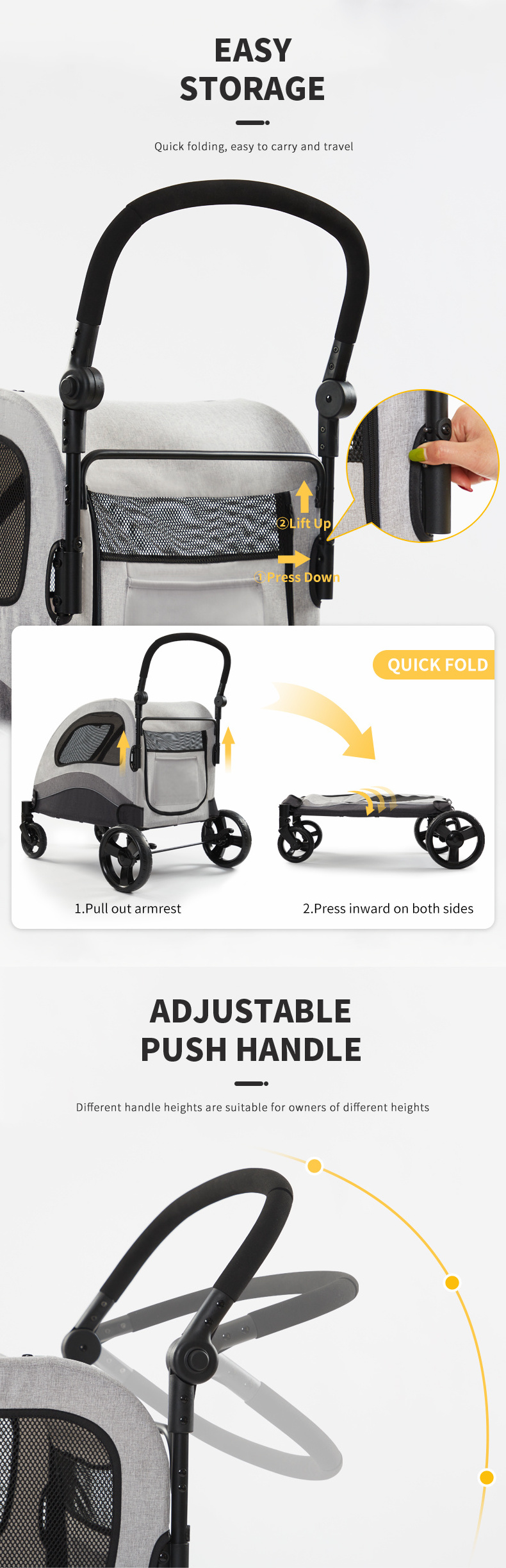 Pet Stroller 4 Wheels Dog Cat Stroller for Medium Small Dogs Cats Folding Jogger Stroller with Storage Basket & Breathable Mesh