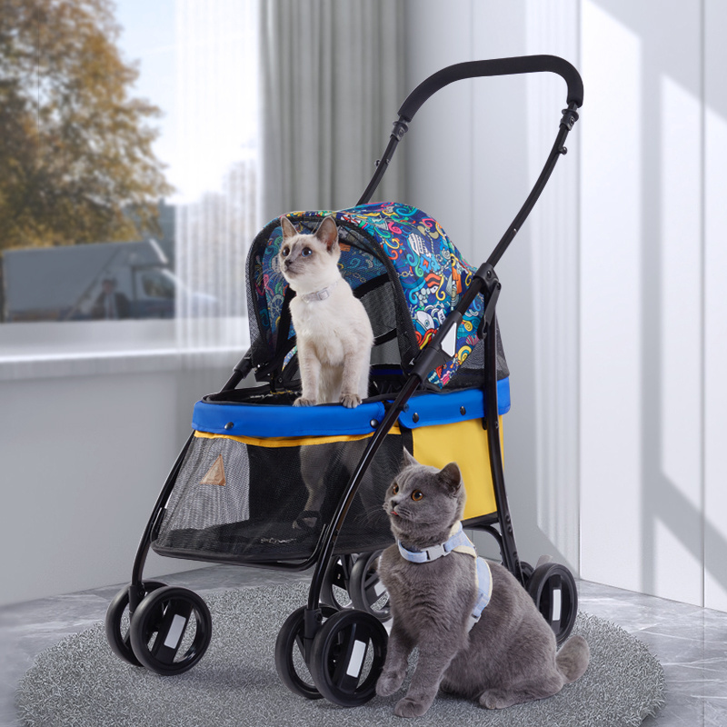 15kg easy foldable pet stroller trolley dog stroller luxury 4 wheels pet for small dogs