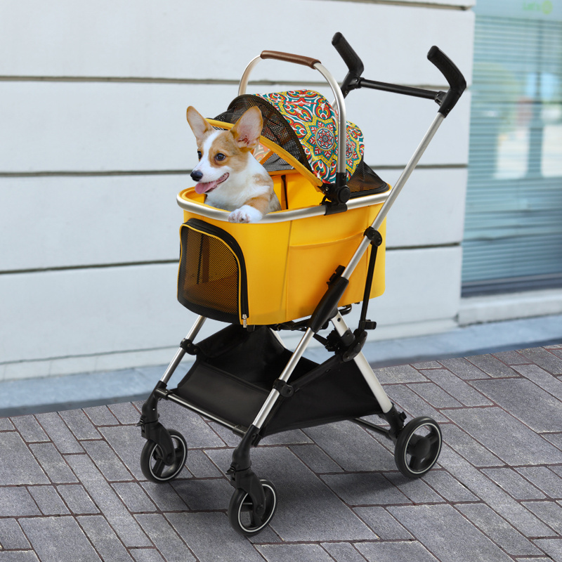 Manufactory Direct Luxury Aluminium Pet Stroller Dog Small Dogs ibiyaya Pet Stroller with Storage Basket