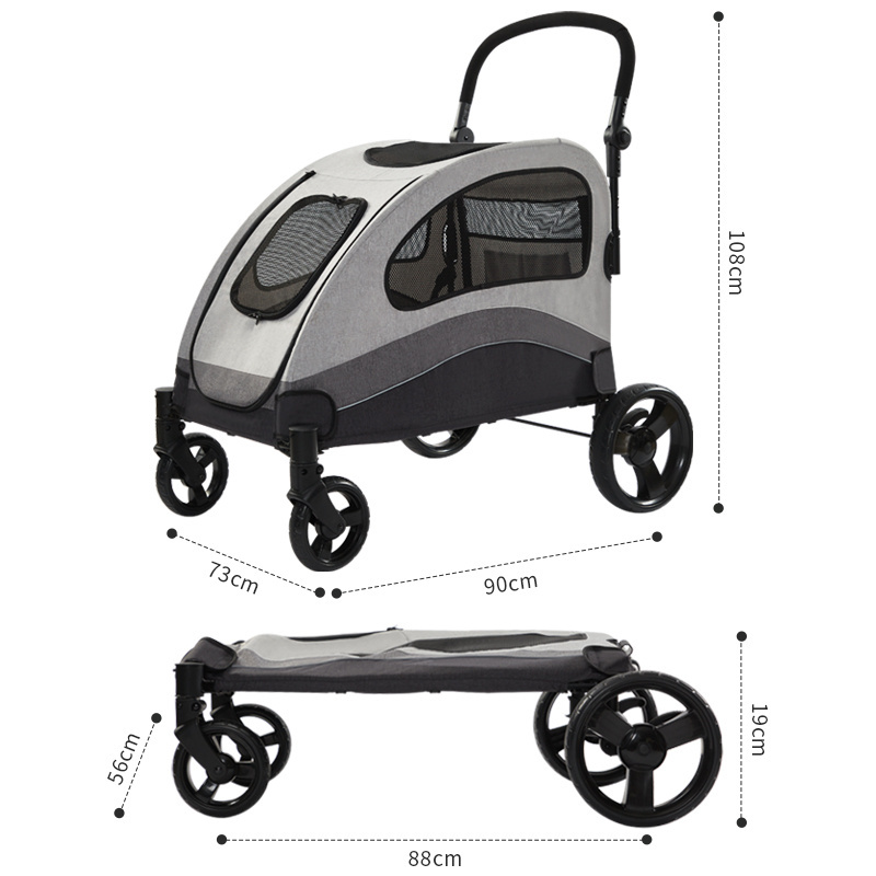 Pet Stroller 4 Wheels Dog Cat Stroller for Medium Small Dogs Cats Folding Jogger Stroller with Storage Basket & Breathable Mesh