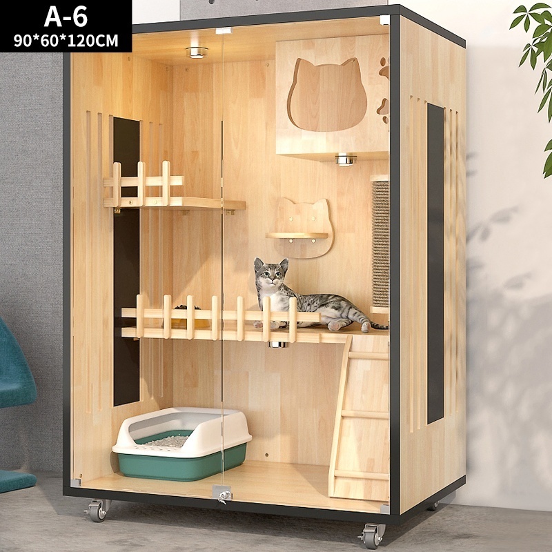 Solid Wood Household Cattery Pet Showcase Cat Litter Pet Breeding House Cat Villa