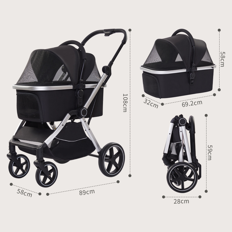 Hot Sale Amazom Pet Trolleys for Travelling 4 Wheels Stroller Travel Bag Dog Cat Cart Carrier Pet Stroller