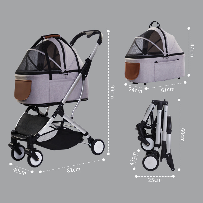 Hot Sales Pet Cat Carrier Stroller Folding Stroller Pull Cart Four-wheel Shock Dog Transporter Bags Travel