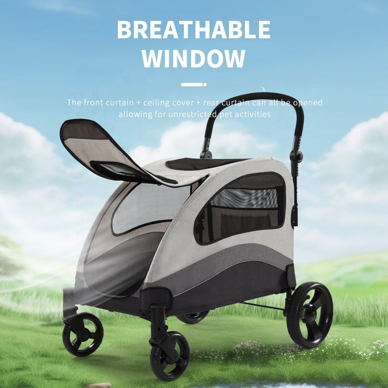 Breathable Large Dog Stroller Trolley Storage Space Pet Jogger Travelling Carrier Pet Dog Stroller with 4 Wheel