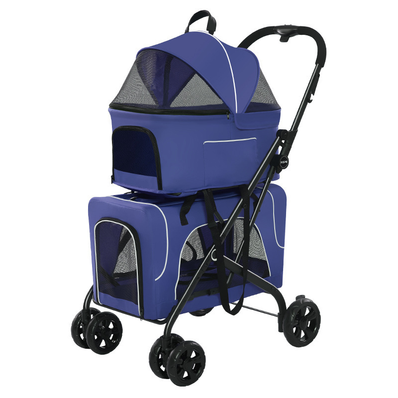 4 Wheels Foldable Cat Dog Stroller with Storage Basket Two Carrier Pet Stroller for Small and Medium Cats, Dogs