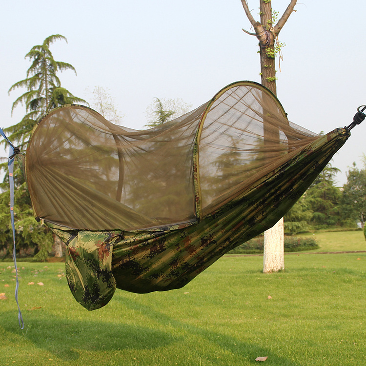 Manufacturers high quality wholesale army green nylon umbrella cloth anti roll camping mosquito net hammock