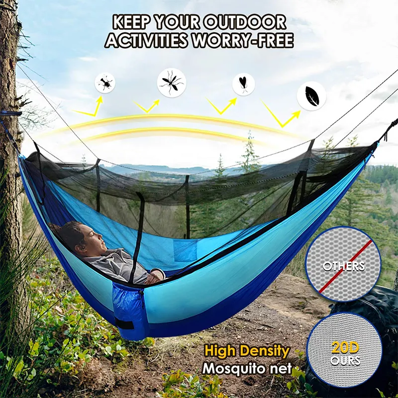 Manufacturers direct wholesale outdoor camping portable nylon High Density mosquito net hammock