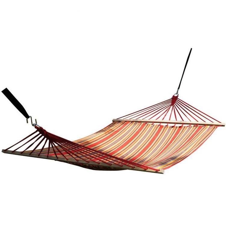 Outdoor Travel Camping Hanging Folding Hammock Double Cotton Canvas Hammock With Wooden Stick