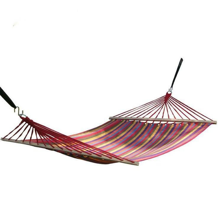 Outdoor Travel Camping Hanging Folding Hammock Double Cotton Canvas Hammock With Wooden Stick