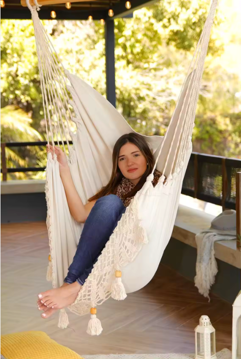 New Macrame Boho Indoor Hanging Hammock Swing Chair Bedroom Hanging Swing Chair With Bead Tassel