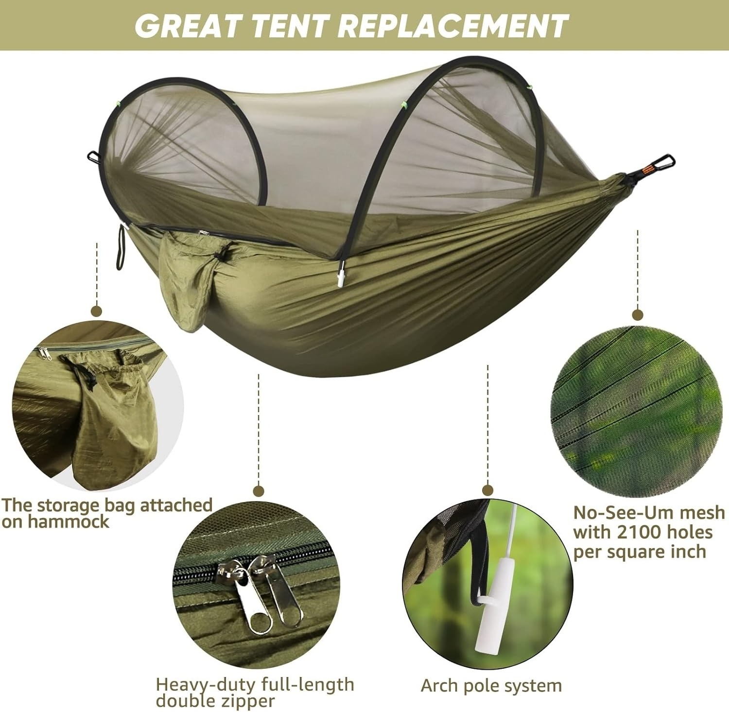 Ultralight Pop-Up Net Hammock Breathable Quick Dry Parachute Nylon Mosquito Net Hammock