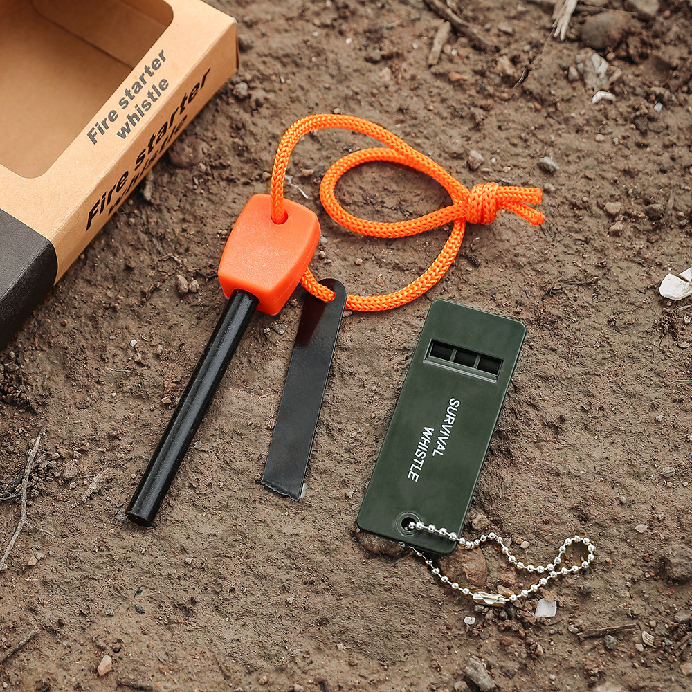 Wholesale Outdoor Camping Accessories Survival Lighter Fire Starter Whistle Gift Box