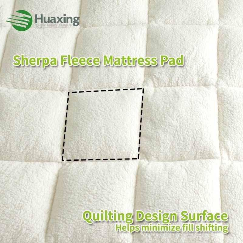 Hotel soft fuzzy cloud sherpa plush bed mattress cover polyester fiber filling padded warm wool fleece mattress topper